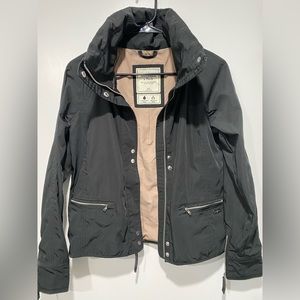 Abercrombie & Fitch black rain jacket moto style hidden hood size XS